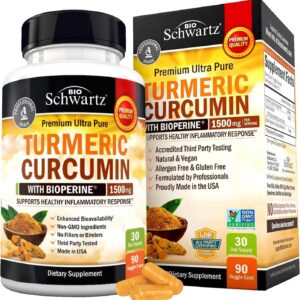 Turmeric Curcumin with Black Pepper Extract 1500mg – High Absorption Ultra Potent Turmeric Supplement with 95% Curcuminoids and BioPerine – Non GMO Turmeric Capsules for Joint Support – 90 Capsules